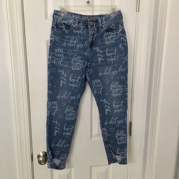 Copperfield Women’s High Rise Ankle Skinny Jeans Script Print Size 6 - Picture 1 of 12